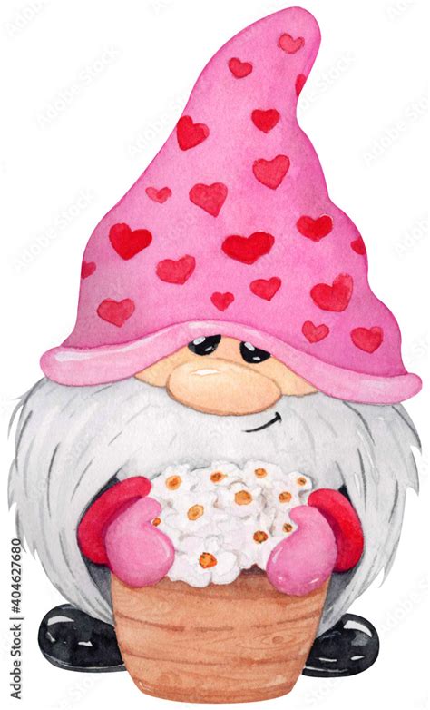 Valentines Gnome Clipart Watercolor Valentine Clipart Watercolor