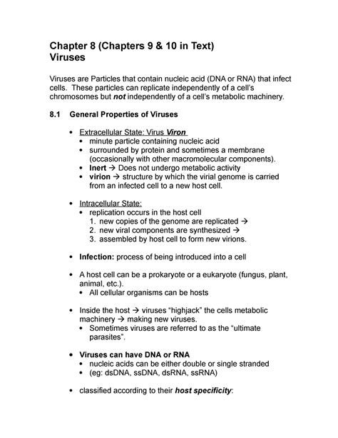 Chapter 08 Viruses Lecture Notes 6 10 Chapter 8 Chapters 9 10 In