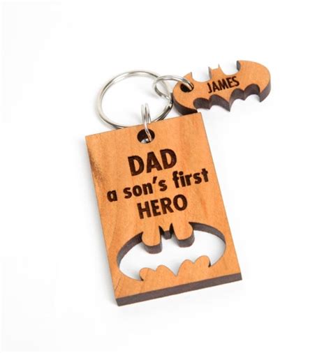 Fathers Day Keychain Solid Wood Engraved Superhero Keychain