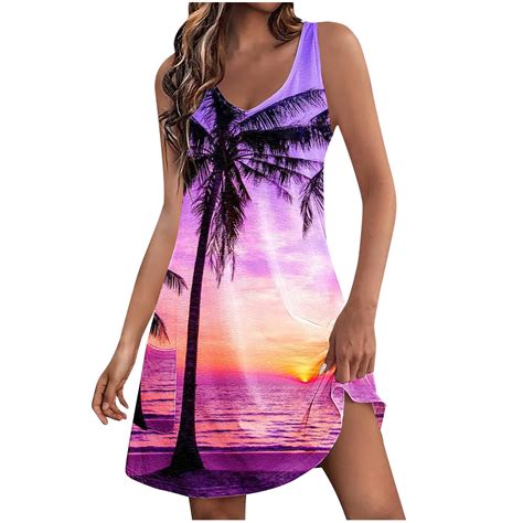 Vekdone Summer Beach Sundresses For Women 2024 Trendy Palm Tree Print Hawaiian Dress Sexy