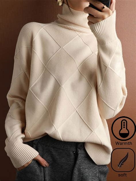 Women Wool Knitting Plain Long Sleeve Comfy Casual Sweater Noracora