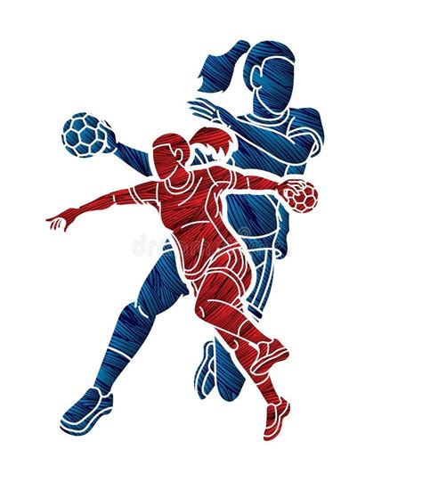 Group Of Handball Players Female Mix Action Cartoon Sport Graphic