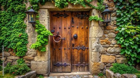 Rustic Wooden Door With Old Fashioned Iron Hinges And A Large Metal