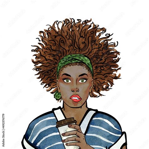 Wow Pop Art Face Sexy Surprised Young African Woman With Open Mouth