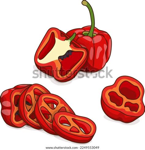 Whole Half Quarter Slices Rocoto Peppers Stock Vector Royalty Free