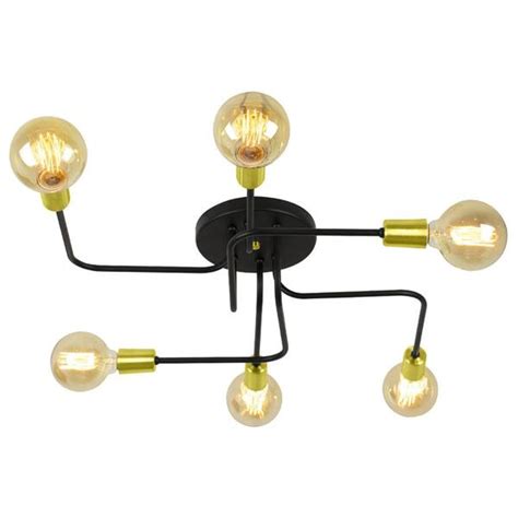 Lustre Sputnik 6 Braços Preto dourado Quarto Sala Cozinha Leroy Merlin