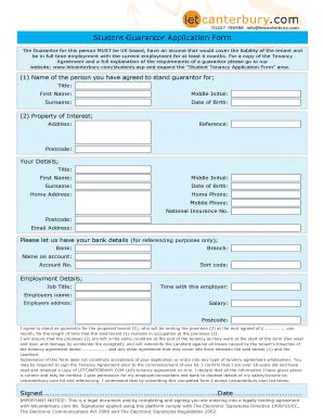 Fillable Online Student Guarantor Application Form Student