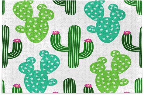 Dreamtimes Puzzles For Adults Piece Cute Green Cactus White Jigsaw