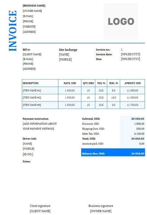 Free Roofing Invoice Templates Word Excel Pdf