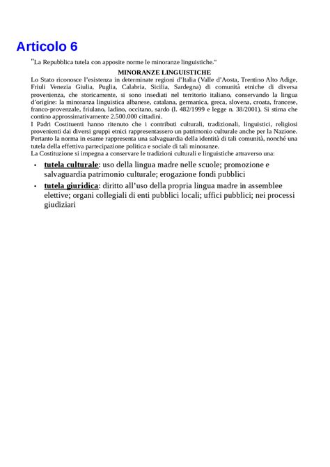 Articolo 6 Della Costituzione Docsity