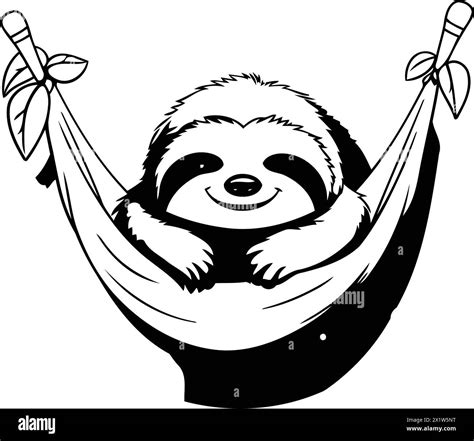 Cute Cartoon Sloth Sleeping In Hammock Vector Illustration Stock