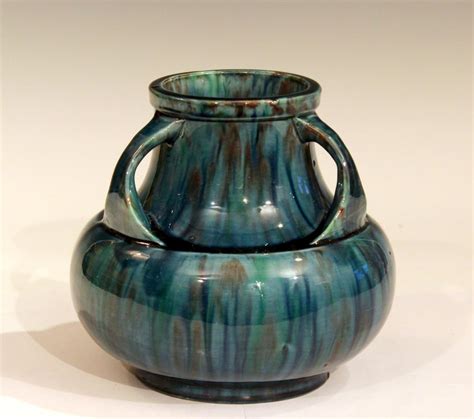 Awaji Pottery Art Deco Japanese Vintage Studio Vase In Blue Flambé Drip