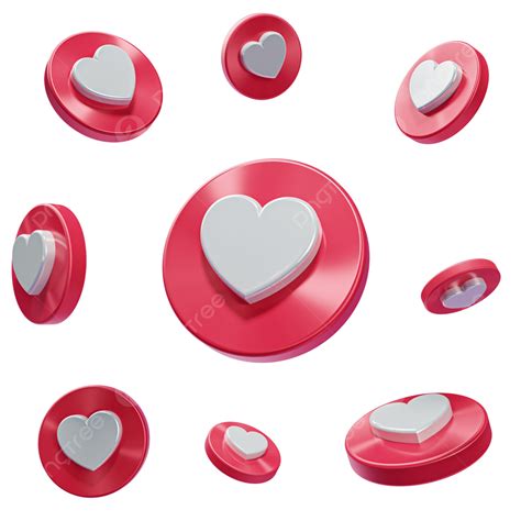 Red Heart 3d Icons Of Social Media Like Button Social Media Button