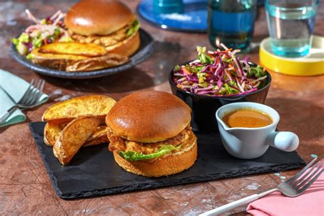 Chicken Satay Burger And Wedges Recipe Hellofresh