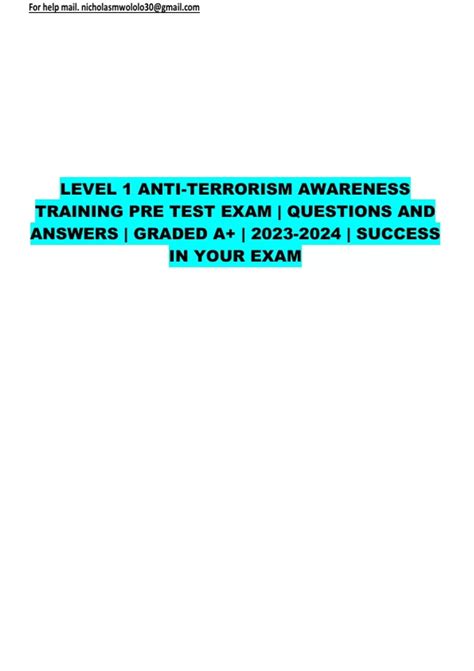 Level Anti Terrorism Awareness Training Pre Test Exam Questions And