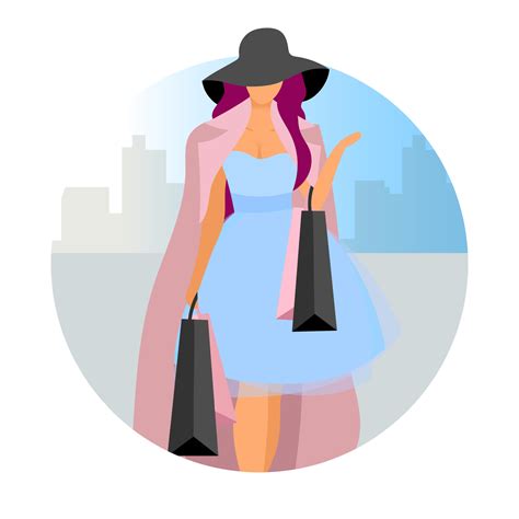 Mujer Elegante Haciendo Compras Icono De Vector De Concepto Plano Dama De Moda Adicta A Las