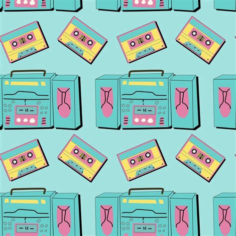 90s music background with audio equipment from 00s. Retro fashion seamless pattern 46971196 ...