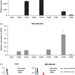 TLR expression in Breast cancer cell lines. TLR1-TLR9 gene expression ...