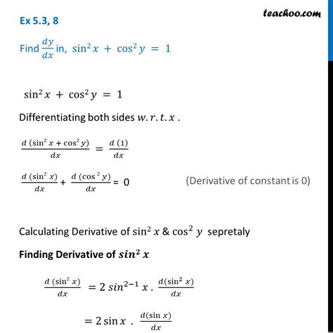 Ex 5 3 8 Find Dy Dx In Sin2 X Cos2 Y 1 Class 12