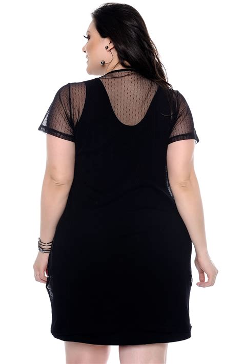 Vestido Preto Tule Plus Size Chic E Elegante