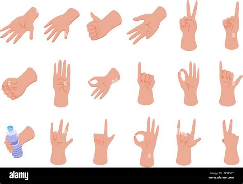 Hand Gestures Icons Set Isometric Set Of Hand Gestures Vector Icons