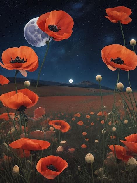 Premium Photo Beautiful Field Of Red Poppies In The Dark Sunset Light