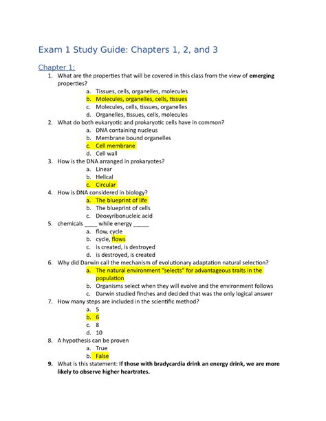 Bio Exam Study Guide Ans Exam Study Guide Chapters