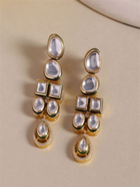 Buy Voylla Gold Toned & White Contemporary Drop Earrings - Earrings for ...