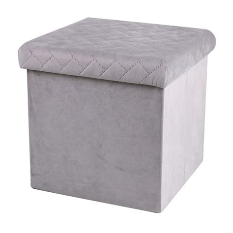 Pouf De Rangement Pliable En Velours Gris Clair Kube Maisons Du Monde