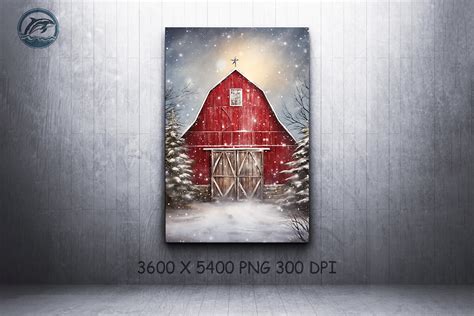 Christmas Barn Wall Art Oil Painting Graphic by Whale Art · Creative ...