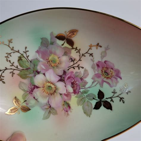 Schumann Oblong Dish Pink Floral Design Arzberg Orange Lion Crown