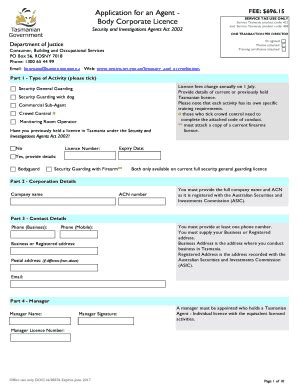 Fillable Online Application For A Security Agent Body Corporate Licence