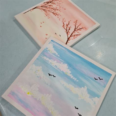 Acrylic painting sky and trees, Hobbies & Toys, Stationery & Craft, Art & Prints on Carousell