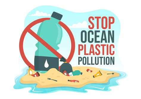 Stop Ocean Plastic Pollution Vector Illustration with Trash Under the ...