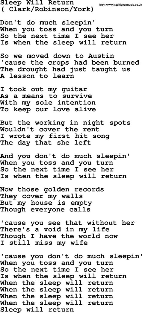 Sleep Will Return By The Byrds Lyrics With Pdf