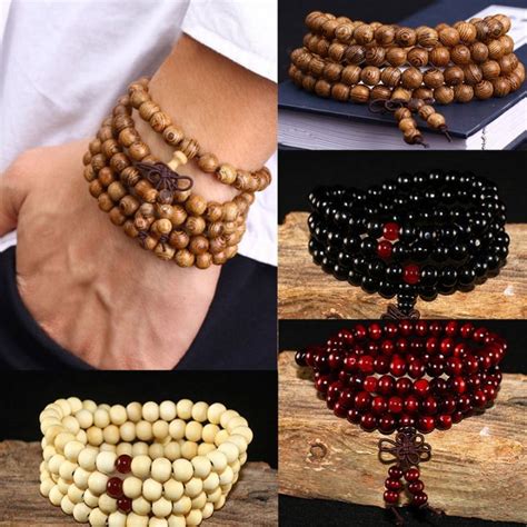 1Pcs 108 Beads 8mm Natural Sandalwood Buddhist Buddha Wood Prayer