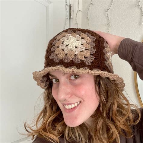 Chocolate Crochet Granny Square Bucket Hat Etsy