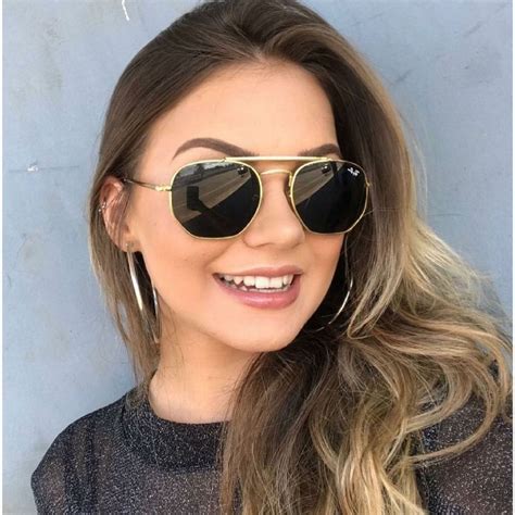 Óculos de Sol Feminino Ray Ban Marshall Dourado e Preto Lente de