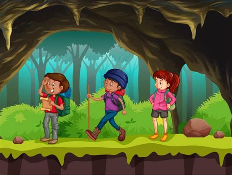 People hiking in the cave 419499 Vector Art at Vecteezy