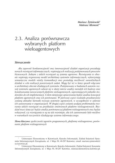 PDF Analiza porównawcza wybranych platform wieloagentowych