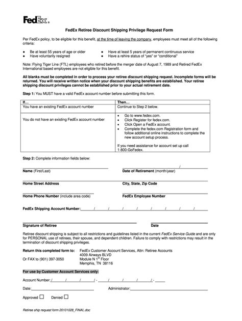 FedEx Retiree Discount Shipping Privilege Request Form 2010 2021 Fill