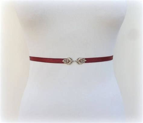 Women S Thin Burgundy Elastic Silver Vintage Waist Dress Belt Belted