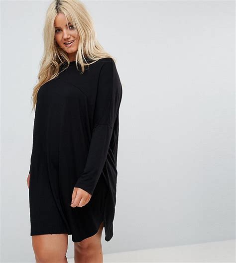 Asos Curve Oversize T Shirt Dress With Seam Detail Black Fashion