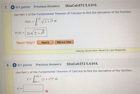 Solved 7 0 1 Points Previous Answers SessCalcET2 5 4 010 Chegg