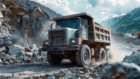 Generative Ai Large Commercial Dump Truck Unloading Load Of Stone Or