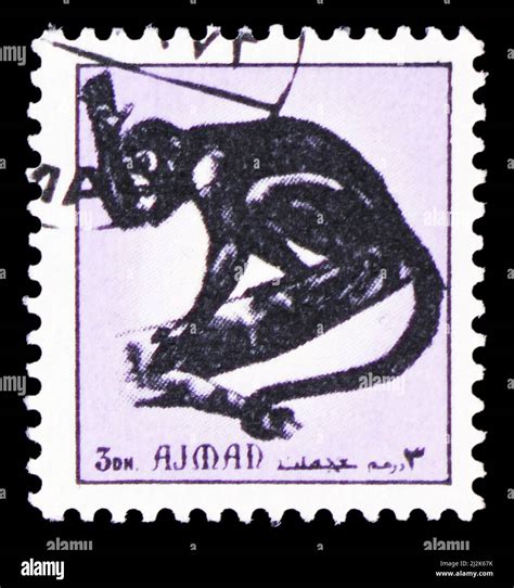 Moscow Russia March 13 2022 Postage Stamp Printed In Ajman Shows