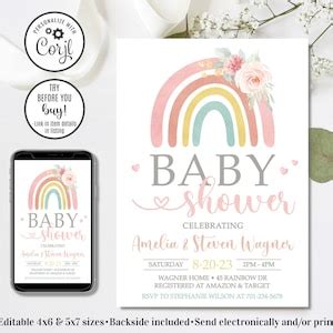 Editable Rainbow Baby Shower Invitation Rainbow Baby Invitation