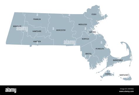 Massachusetts Counties Gray Political Map Commonwealth Of