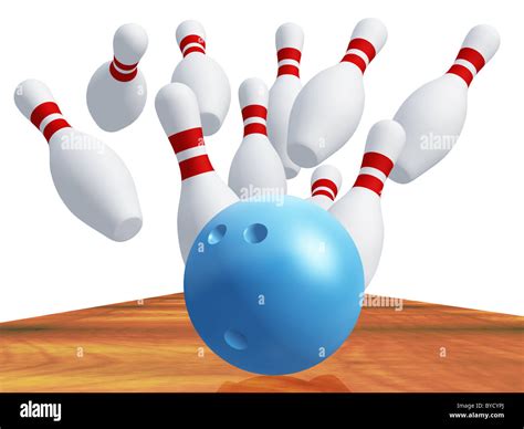 Skittles For Game In Bowling With Blue Ball It Is Isolated On A Stock