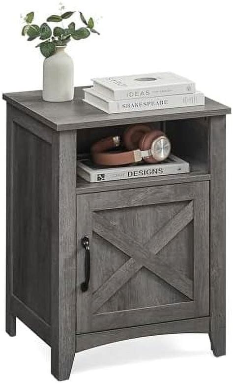 Farmhouse Nightstand With Barn Door Bedside Table With Side End Table